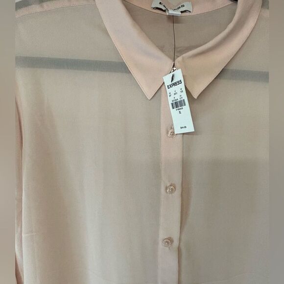 NWT Express Ballet Pink Portofino Sheer Balletcore Minimalist Button Up Shirt XL - Picture 2 of 7